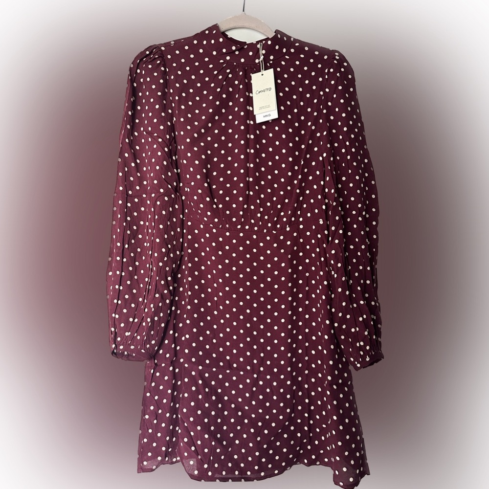 BRAND NEW MANGO polka dotted red flowy dress